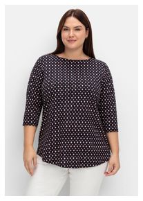 sheego Damen 3/4-Arm-Shirt "Große Größen", blau, casual, Gr. 56, gemustert, Obermaterial: 50% Baumwolle, 50% Modal, Shirts, mit grafischem