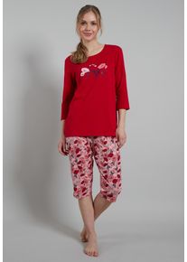 Götzburg GÖTZBURG Damen Pyjama, Gr. 40, rot, Single Jersey, Obermaterial: 100% Baumwolle, bedruckt, geblümt, klassisch, Homewear-Sets, mit verspieltem Print