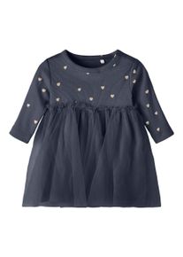 name it Mädchen Tüllkleid "NBFNADJA LS DRESS", blau, modisch, Gr. 62, bedruckt, Jersey, Tüll, Obermaterial: 95% Baumwolle, 5% Elasthan, Kleider