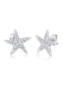Elli Damen Paar Ohrstecker "Seestern mit Kristalle funkelnd 925 Sterling Silber", OneSize,mit Steinen, Silber 925 (Sterlingsilber), silber, Silber