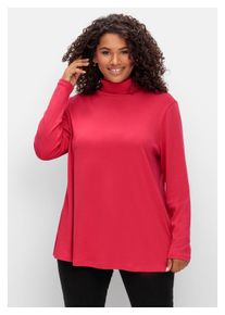 sheego Damen Langarmshirt "Große Größen", pink, casual, Gr. 56, unifarben, Obermaterial: 100% Baumwolle, Shirts, mit Rollkragen, in A-Linie