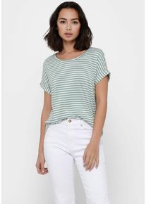 Only Damen T-Shirt "ONLMOSTER STRIPE S/S O-NECK TOP JRS NOOS", grün, casual, Gr. XS, gestreift, Jersey, Obermaterial: 75% Viskose, 20% Polyester, 5%