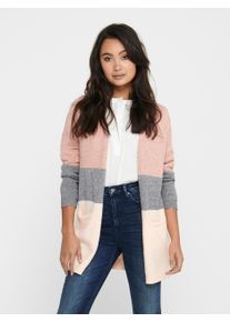 Only Damen Cardigan "ONLQUEEN L/S LONG CARDIGAN KNT NOOS", rosa, casual, Gr. XS, colorblocking, Strick, Obermaterial: 50% Viskose, 27% Polyamid, 23%