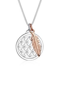 Elli Damen Kette mit Anhänger "Anhänger Lebensblume und Feder bicolor 925 Sterling Silber", 45, Silber 925 (Sterlingsilber), L: 45cm, rosa, Silber