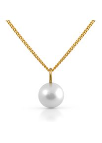 OROLINO Damen Kette mit Anhänger "Gold 585 mit weißer Perle 9mm", 42/45cm, Gold, L: 45cm B: 9.0mm, gelb, Gold, B:9.0mm, Halsketten