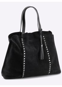 Heine Damen Shopper, schwarz, Leder, Metall, unifarben, Taschen