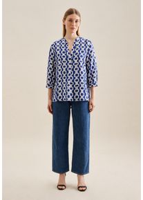 Seidensticker Damen Klassische Bluse "Schwarze Rose", blau, Gr. 42, gemustert, 100% Leinen, Blusen, Tunika Kettenprint