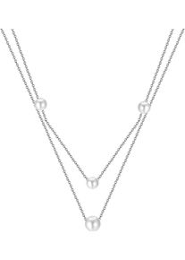 Firetti Damen Kette mit Anhänger "Schmuck Geschenk Edelstahl Halsschmuck Halskette Layer doppelreihig", Edelstahl-Perlen, L: 44,5cm, silber,
