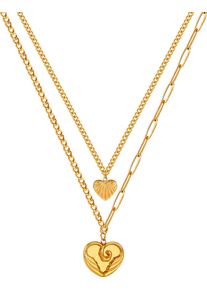 Firetti Damen Kette mit Anhänger "Schmuck Geschenk Edelstahl Halskette Layer doppelreihig Herz", Edelstahl, L: 47,5cm, gold, Edelstahl, Halsketten