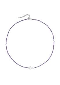 Smart Jewel Damen Collier "mit Edelstein-Kugeln + Muschelkern-Perle, Silber 925", 45cm, Silber 925 (Sterlingsilber), lila, Silber 925