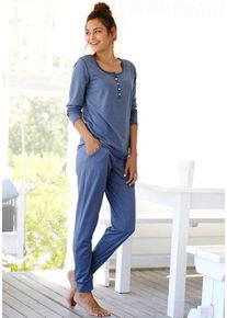 Arizona Pyjama mehrfarbig Gr. 32/34 für Damen. Rundhals und Knöpfe. Bequem. Nachhaltig.