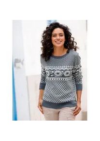 Jacquardpullover Inspirationen "Jacquard-Pullover", Damen, Gr. 54, blau (rauchblau, champagner, gemustert), 50% Baumwolle, 50% Polyacryl, gemustert, mehrfarbig, Pullover