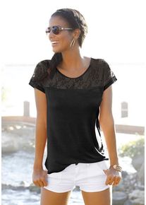 Lascana Strandshirt schwarz Gr. 40/42 für Damen. Rundhals und Spitze. Figurumspielend