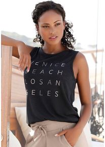 Venice Beach Tanktop schwarz Gr. 32/34 für Damen. Rundhals und Logodruck. Figurumspielend