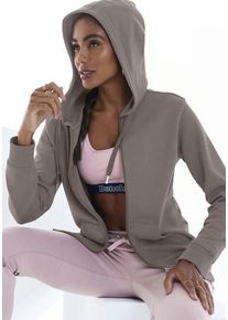 BENCH. LOUNGEWEAR Kapuzensweatjacke taupe Gr. 32/34 für Damen. Mit Logostickerei. Bequem. Nachhaltig.
