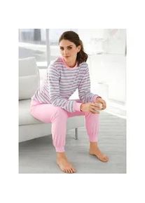 Schlafanzug, Damen, Gr. 40/42, rosa (ros&eacute;, geringelt), Oberteil: 55% BW, 45% Polyester% 2 Teile mit untersch. Material, 80% Baumwolle, 20% Polyester, Homewear-Sets Schlafanzug