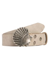 Damen Ledergürtel, grau, casual,modisch, Gr. 115, RETTUNGSRING BY SHOWROOM 019, unifarben, Leder, Gürtel, mit austauschbarer Schließe »Muschel Nieten«