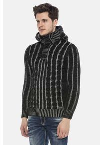 Cipo & Baxx CIPO & BAXX Herren Strickpullover "Pullover", schwarz, Basic, Gr. M, gestreift, 100% Polyacryl, Pullover, im modernen Design mit Kapuze, CP214