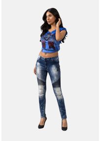 Cipo & Baxx CIPO & BAXX Damen Slim-fit-Jeans "Jeans", blau, casual, Gr. 25, unifarben, 98% Baumwolle;2% Elasthan, Jeans, mit Destroyed Look und Rippen-Details,