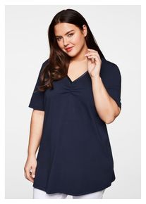 sheego Damen Longshirt "Große Größen", blau, feminin, Gr. 40, unifarben, Obermaterial: 95% Baumwolle, 5% Elasthan, Shirts, mit Raffung