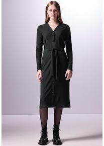 Damen Midikleid, schwarz, casual, Gr. 34, STREET ONE STUDIO, unifarben, Web, Obermaterial: 48% Baumwolle, 47% Polyester, 5% Elasthan; Gürtel: 48%