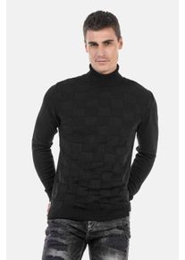 Cipo & Baxx CIPO & BAXX Herren Rollkragenpullover "Pullover", schwarz, casual, Gr. M, unifarben, 65% Polyester;35% Viskose, Pullover, mit kariertem Strickmuster,