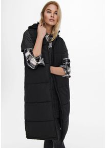 Only Damen Steppweste "ONLALINA LONG WAISTCOAT OTW NOOS", schwarz, modisch, Gr. S, unifarben, Web, Steppware, Obermaterial: 100% Polyester, Westen