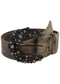 Damen Ledergürtel, grau, modisch, Gr. 105, RETTUNGSRING BY SHOWROOM 019, unifarben, Leder, Gürtel, mit austauschbarer Schließe »Strass Dorn Schwarz«