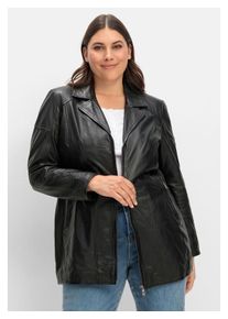 sheego Damen Lederjacke "Große Größen", schwarz, feminin, Gr. 46, unifarben, Obermaterial: 100% Leder;Futter: 100% Polyester, Jacken, aus Lammnappa,