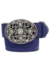 Damen Koppelgürtel, blau, modisch, Gr. 115, RETTUNGSRING BY SHOWROOM 019, Rindsleder, Gürtel, Schließe mit Glitzersteinen besetzt, austauschbar