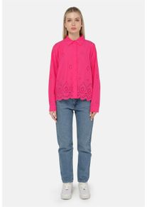 FRESHLIONS Damen Klassische Bluse "Kate", rot, elegant, Gr. L, unifarben, 100% Baumwolle, Blusen, mit luftigem Lochmuster