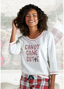 Lascana Damen Pyjamaoberteil, Gr. 36, beige, Interlock, Obermaterial: 100% Baumwolle, festlich, Shirts, mit Schriftzug
