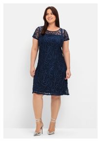sheego Damen Spitzenkleid "Große Größen", blau, elegant, Gr. 58, unifarben, Obermaterial: 100% Polyamid;Futter: 100% Polyester, Kleider, in leicht