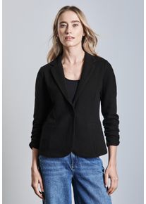Street One Damen Kurzblazer, schwarz, casual, Gr. 44, meliert, Web, Stoff, 50% Baumwolle, 50% Polyester, Blazer, mit 3/4 Ärmeln