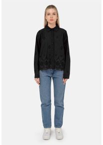 FRESHLIONS Damen Klassische Bluse "Kate", schwarz, elegant, Gr. XL, unifarben, 100% Baumwolle, Blusen, mit luftigem Lochmuster