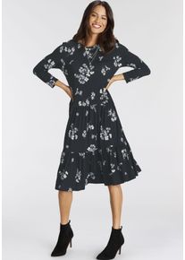 Laura Scott Damen Jerseykleid, blau, feminin, Gr. 34, geblümt, Single Jersey, Obermaterial: 95% Viskose, 5% Elasthan, Kleider, mit Rüschenkante und