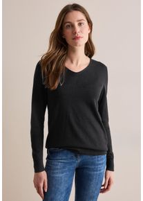 Cecil Damen Strickpullover, schwarz, casual, Gr. XL, unifarben, Web, 60% Baumwolle, 40% Viskose, Pullover, mit V-Ausschnitt