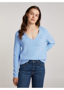 Tommy Hilfiger Damen Strickpullover "CO CARDI STITCH V-NK LS", blau, casual, Gr. XXL, unifarben, Strick, Obermaterial: 100% Baumwolle, Pullover, mit