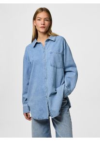 Pieces Damen Jeansbluse "PCMAISIE LS DENIM SHIRT NOOS BC", blau, modisch, Gr. XS, unifarben, Denim/Jeans, Obermaterial: 100% Baumwolle, Blusen