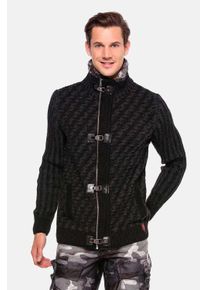 Cipo & Baxx CIPO & BAXX Herren Strickpullover "Pullover", grau, Basic, Gr. XXL, gestreift, 100% Polyacryl, Pullover, mit Verschlussschnalle, CP213