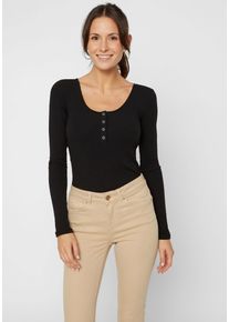 Pieces Damen Langarmshirt "PCKITTE LS TOP NOOS BC", schwarz, casual, Gr. XL, unifarben, Single Jersey, Obermaterial: 95% Baumwolle, 5% Elasthan,