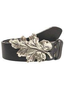 Damen Ledergürtel, schwarz, modisch, Gr. 90, RETTUNGSRING BY SHOWROOM 019, unifarben, Leder, Gürtel, mit austauschbarer Schließe »Eichenblatt«, 4cm