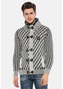 Cipo & Baxx CIPO & BAXX Herren Strickpullover "Pullover", grau, Basic, Gr. XL, gestreift, 100% Polyacryl, Pullover, mit Verschlussschnalle, CP213