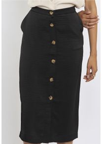FRESHLIONS Damen Sommerrock "Liora", schwarz, elegant, Gr. S, unifarben, 100% Polyester, Röcke, mit Knopfleiste auf der Front