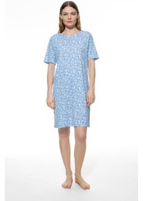 Mey Damen Nachthemd "FLOWER MEADOW", Gr. 48, blau, Interlock, Obermaterial: 100% Baumwolle, gemustert, casual, Kleider, Floraler Print