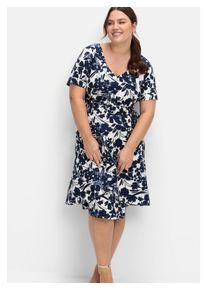 sheego Damen Abendkleid "Große Größen", blau, elegant, Gr. 46, gemustert, Obermaterial: 97% Baumwolle, 3% Elasthan, Kleider, mit Blumenprint und