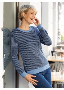 Classic Basics Damen Strickpullover "Rundhals-Pullover", blau, Gr. 48, gemustert, mehrfarbig, gestreift, 100% Polyacryl, Pullover
