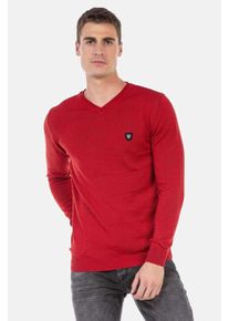 Cipo & Baxx CIPO & BAXX Herren V-Ausschnitt-Pullover "Pullover", rot, casual, Gr. S, unifarben, 65% Polyester;35% Viskose, Pullover, mit V-Ausschnitt, CP242