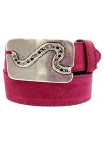 Damen Koppelgürtel, pink, modisch, Gr. 100, RETTUNGSRING BY SHOWROOM 019, Rindsleder, Gürtel, Schließe austauschbar, mit bunten Glitzersteinen besetzt