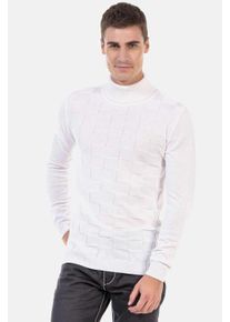 Cipo & Baxx CIPO & BAXX Herren Rollkragenpullover "Pullover", weiß, casual, Gr. XL, unifarben, 65% Polyester;35% Viskose, Pullover, mit kariertem Strickmuster,
